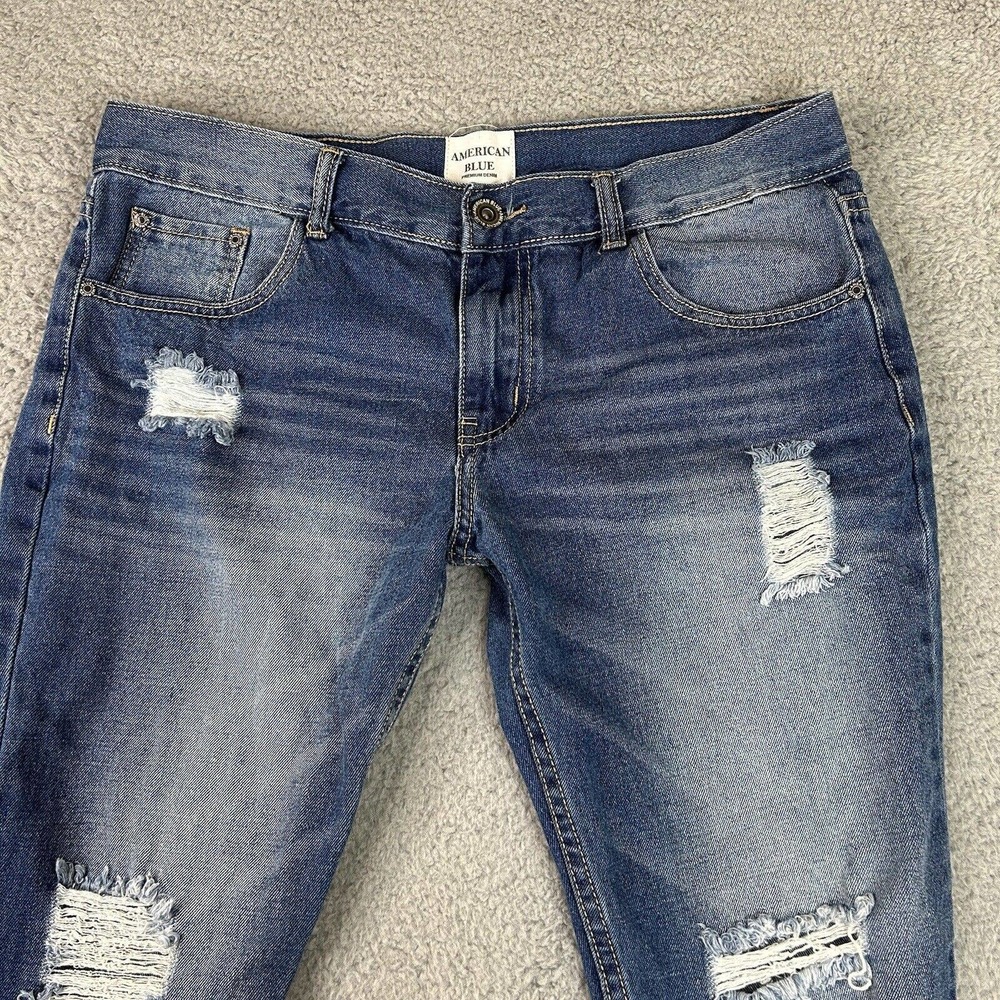 American Blue Jeans Womens 13 Juniors Premium Denim‎ Distressed Mid Rise - Picture 6 of 13